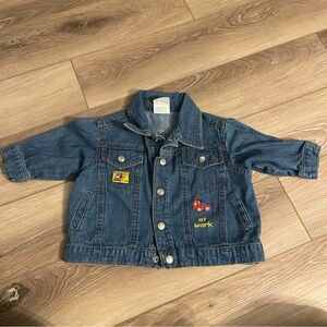 Vintage Baby Boy 6-9M Denim Jean Jacket with Embroidered Dump Truck Patches